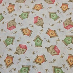 Cream With Bird houses Birds Fabric 2 yrds Signatrue Classics vintage