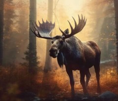 36″ X 44″ Panel Moose in the Woods Wildlife Animals Cotton Fabric Panel D482.56
