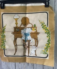 Sweet Generic 1970’s Girl Characters Fabric Pillow Panel Writing Letter Desk VTG