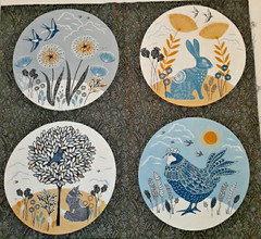 Makower UK Grove Cotton Fabric Panel 44×23 Woodland Animals Circles Blue