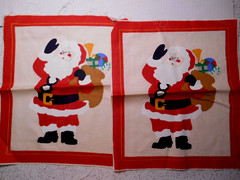 2 Vintage Christmas SANTA Craft Pillow Fabric Panel Blocks 11 x 13″ea.