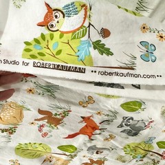 Robert Kaufman Forest Fellows Nature Fabric 2+ Yards Cotton Woodland Animals Owl