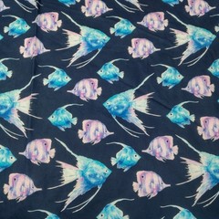 Fabric Traditions Fish Fabric Blue Purple Ocean Water Swim Angelfish 39×45.5″