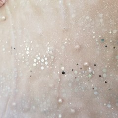 Pink Beaded Tulle Fabric 1yd x 66″W + Pink Satin Remnants 1yd 60″W Matching