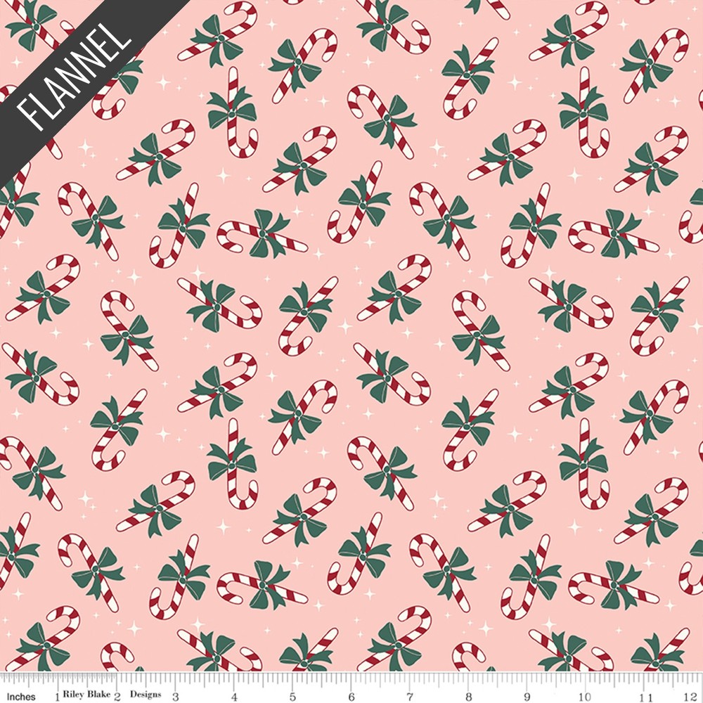 Candy Cane Flannel in Blush | The North Pole Flannel | Riley Blake