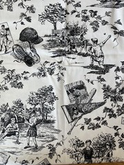 Vintage Baseball Motif Black Cream Toile Decorator Fabric 1.5 yds x56″