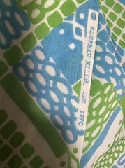 Vtg Klopman Mills Fabric 2.5 Yds Geometric Op Art Dots Plaid 1970 45” Wide Green