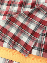 Red & gray woven plaid polyester blend fabric 45″ x 56″slight sheen