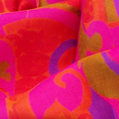 Vntg 1960’s Vibrant Orange Hot Pink Abstract Shantung Silk Fabric 38″x144″