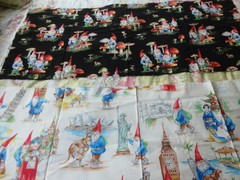 2 half yd fabric pieces OOP unique Michael Miller gnomes traveler and mushrooms