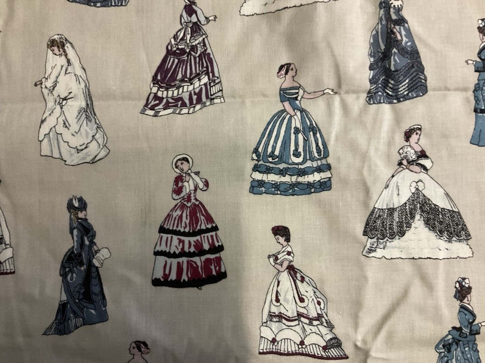 VICTORIAN WOMEN ANTIQUE GOWN FASHION GREY COTTON FABRIC FQ