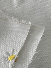 Daisy Flower Sewing Fabric Piece White On White Cotton 59″ x 21″