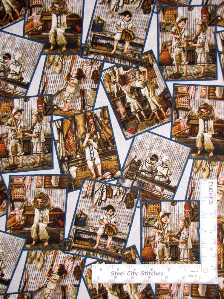 Baseball Sport Base Ball Scenes Fabric By the Yard Cotton Elizabeths Studio