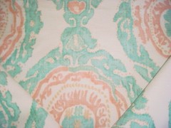 Brunschwig & Fils Kaitag Warp Ikat Print Aqua Copper Linen Upholstery Fabric