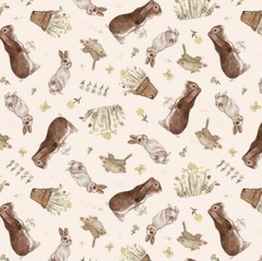Henry Glass You Are My Sunshine Farm Bunnies on Cream Cotton Fabric by the Yard