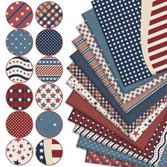 12 Pcs Patriotic Cotton Fabric Bundles Vintage Plaid Stripe Star Fat Quarters