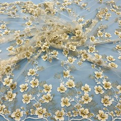 3D Floral Lace Fabric – Luxury Embroidered Bridal Mesh Material VT-36 by Yard