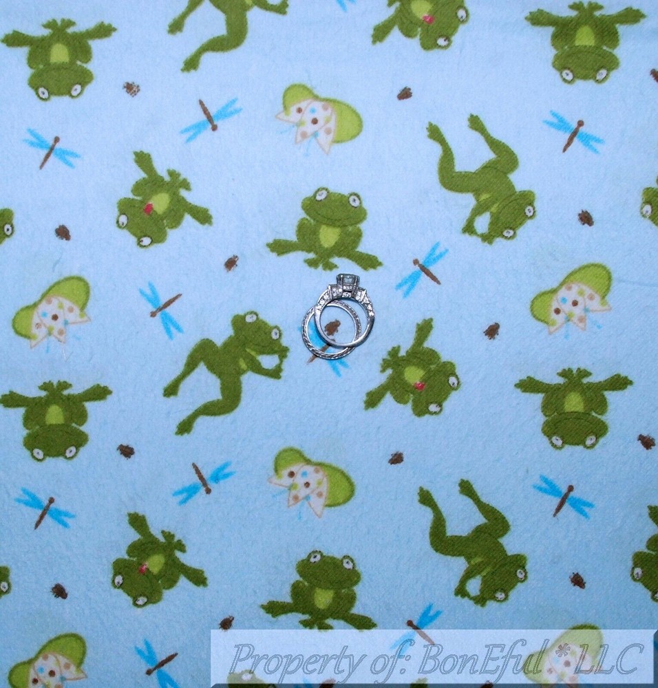 BonEful Fabric FQ Flannel Cotton Quilt Blue Green FROG Bright Baby Boy Flower US