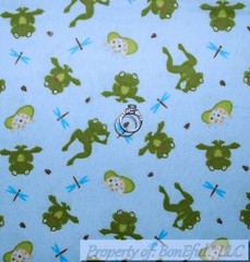 BonEful Fabric FQ Flannel Cotton Quilt Blue Green FROG Bright Baby Boy Flower US