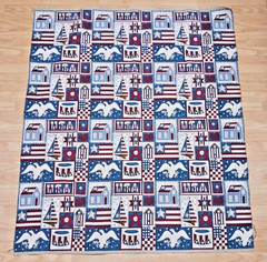 Vtg Americana USA Upholstery Fabric 54 ” X 48″ USA 1776 Flag House Boat Star
