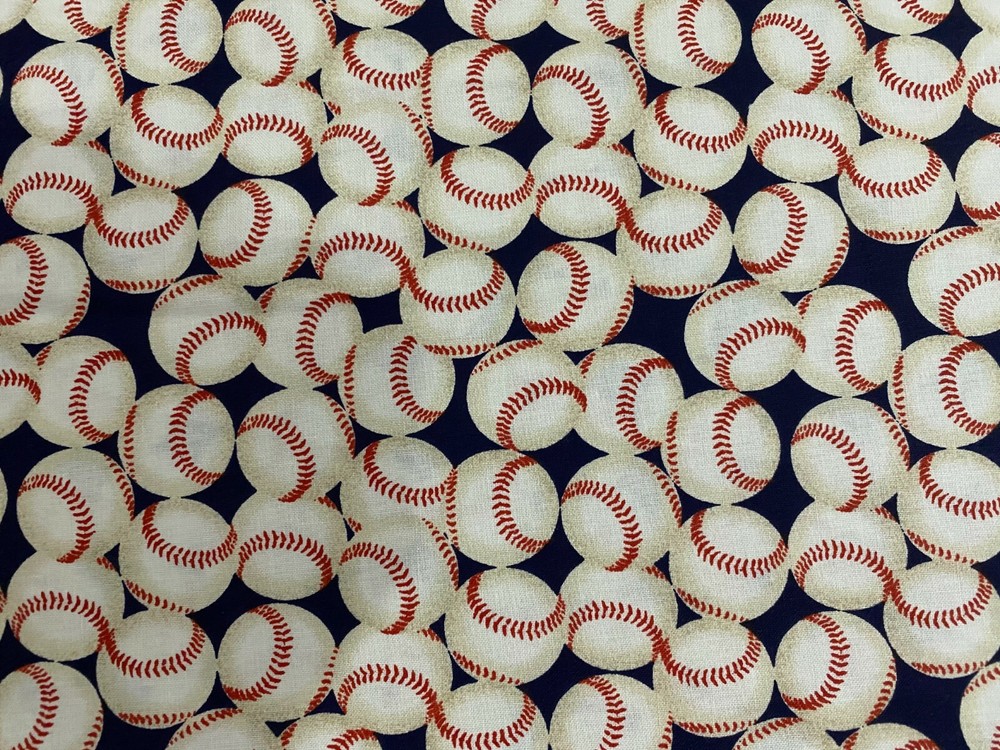 MLB BASEBALLS ON BLUE FABRIC 100% COTTON BY THE YARD