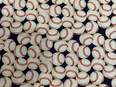 MLB BASEBALLS ON BLUE FABRIC 100% COTTON BY THE YARD