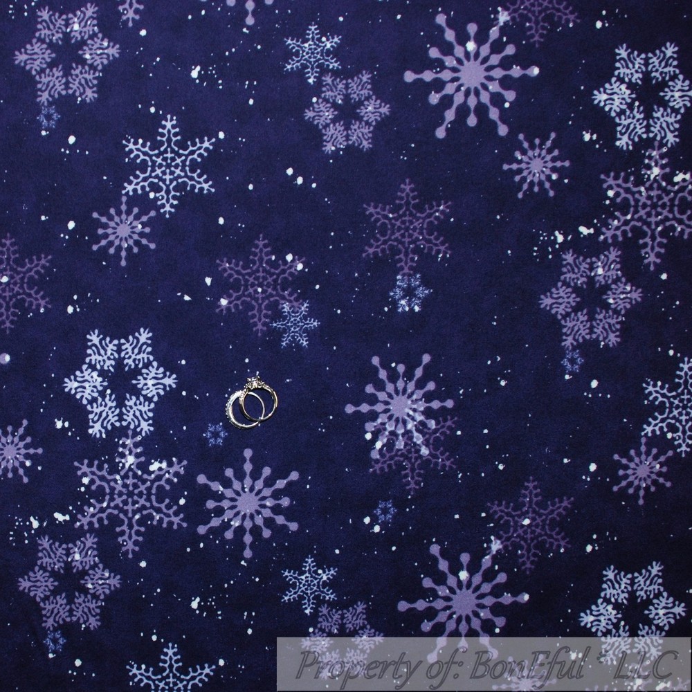 BonEful Fabric FQ Flannel Quilt VTG Purple Snowflake Sky Cloud Dot Winter Flower