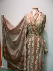 DESIGNER FABRIC COORDINATES TAUPE PEACH BROWN BEIGE OMBRE RICH EMBROIDERED BANDS