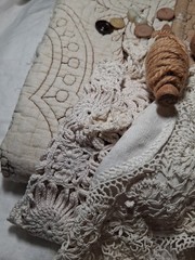 Neutral Needlework Slow Stitch Bundle Vintage Fabric Embroidery Lace Craft Sew