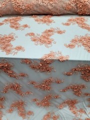 Peach Floral 3D Beaded French Embroidered Handmade Mesh 3D Lace Fabric By Yard