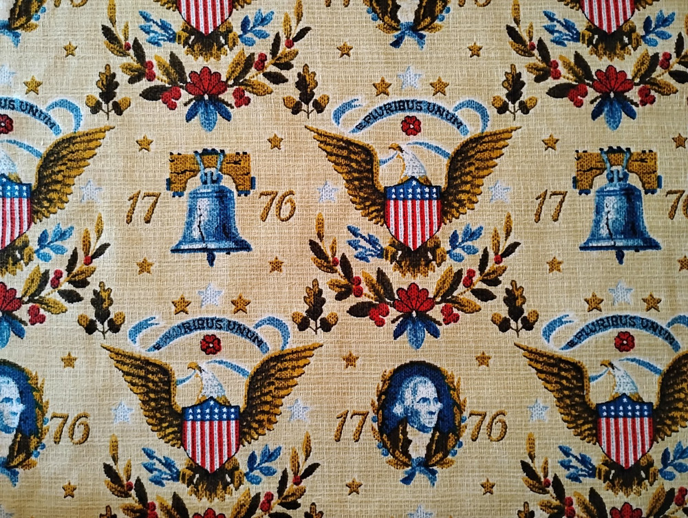 Patriotic 1776 Print on Cotton Drapery Sewing Fabric Loose Weave Rough Texture