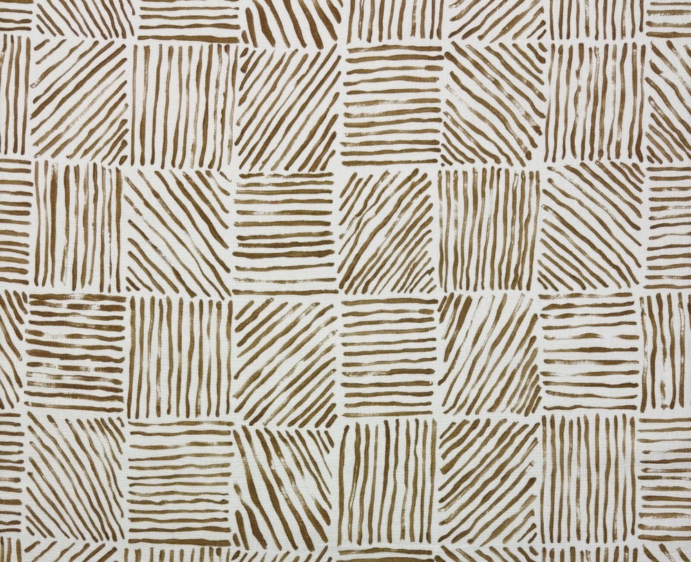 SCHUMACHER KATAMA CARAMEL BROWN BLOCK GEO EXCLUSIVE LINEN FABRIC 2.1 YARDS 54″W