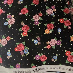 Mary Engelbreit Vintage 2001 Cranston Fabric Black Cabbage Roses 3 1/2 Yards