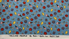 “Village People” Floral Fabric By Fabri-Quilt Apples Lemons Ice Cream Blue BTY
