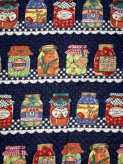 Vtg 1993 Sharon Kessler Canning Jars Navy Blue Cotton Fabric Remnant~ 31″ x 22″