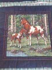 PRINTED PADDED PILLOWS TOPS or QUILT BLOCKS- 17″×17″ LOT OF (6) HORSES PUPPIES