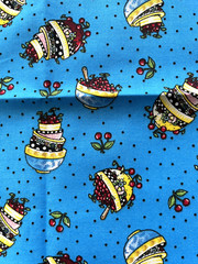 Mary Engelbreit Cranston 2010 Bowls of Cherries Blue Cotton BY HALF YARD 18″x44″