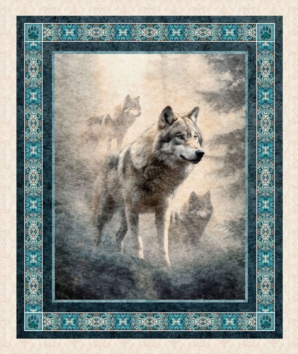 Running With the Pack Wild Wolf Majestic Spirit Large 36×44″ Cotton Fabric Panel