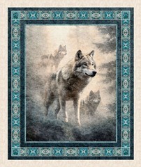 Running With the Pack Wild Wolf Majestic Spirit Large 36×44″ Cotton Fabric Panel