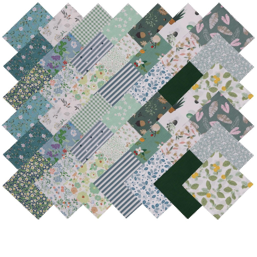 42 PCS Green Cotton Charm Pack Fabric Squares 5×5 Inch Quilting Sewing Craft
