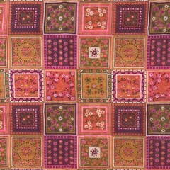 Vintage Thin Woven Multicolor Mod Faux Patchwork Floral Fabric 114×44”