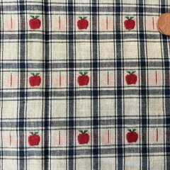 26” x 56” Wide Cotton Woven Design with Red Apples on White + Blue Checks Vtg