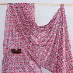 Pink Floral Hand Block Print Fabric 2.5 Yard 100% Cotton Boho Sewing Material