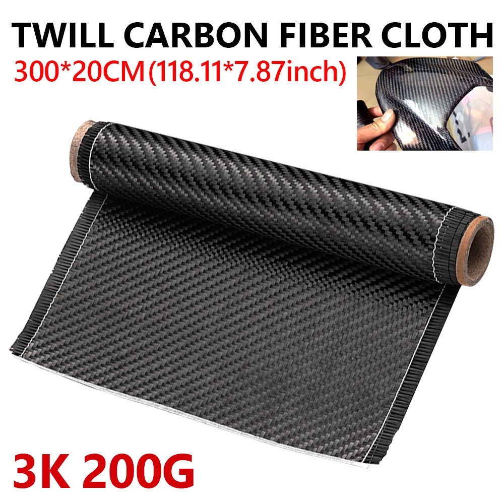 300cm Real Carbon Fiber Fabric Cloth Roll 3k 200g 2×2 Twill Weave Black For Car