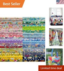 Vibrant 50-Pattern Floral Cotton Fabric Bundles – 8″x8″ Squares for Crafts