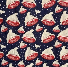 Coca-Cola Blue Polar Bear Bottle Cap Vintage Holiday Fabric BTY x 44″