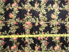 1 yd 100% Cotton Fabric Black with Lattice & Cream/Rose Flowers