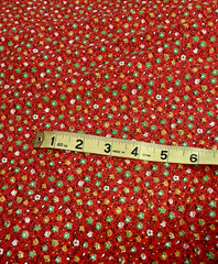 VTG `70`s Ditzy CALICO Green Gold & White Florals on Red Cottagecore BTFQ