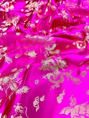 Arisa HOT PINK Gold Dragon Brocade Chinese Satin Fabric for Cheongsam/Qipao, Ap