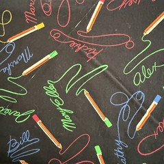MARY ELLEN HOPKINS SSI Chalkboard Signatures Names Quilting Cotton Fabric 1y+34″